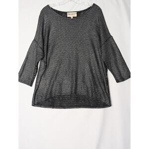 Two by VINCE CAMUTO black silver metallic Open Weave Hi Lo Sweater Futuristic